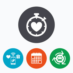 Heart Timer sign icon. Stopwatch symbol.