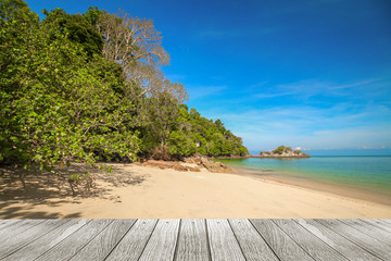 Peaceful beach background with plank under for rest.