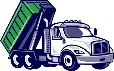 Roll-Off Truck Bin Truck Cartoon © Redwater Vectors