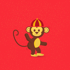 Chinese Monkey with hat over red backdrop