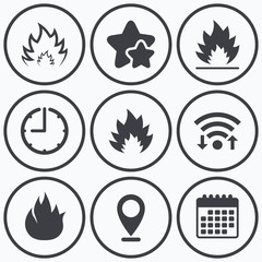 Fire flame icons. Heat signs.
