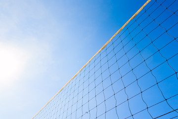 Volleyball net with blue sky for background design