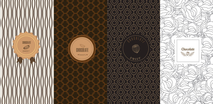 Vector set of design elements and icons in trendy linear style for chocolate package