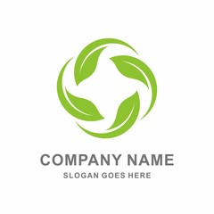 Organic Farm Green Leaf Infinity Circle Vector Logo Template