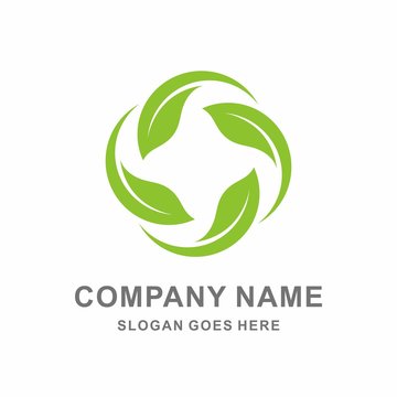Organic Farm Green Leaf Infinity Circle Vector Logo Template