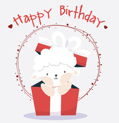 cute sheep in happy birthday card