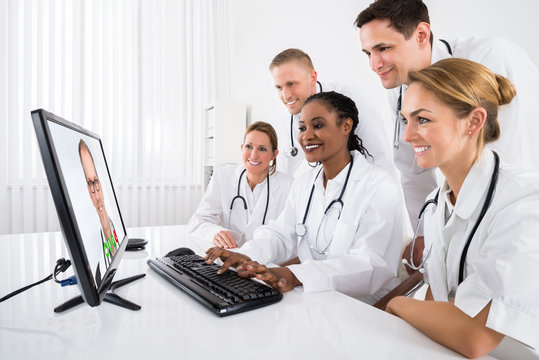 Doctors Videoconferencing On Computer