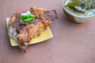 fried pickled fish the thai north east food,local Thai food