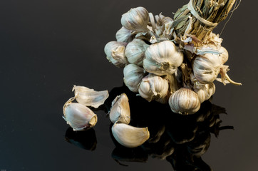 Garlic on black background