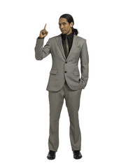 businessman pointing up