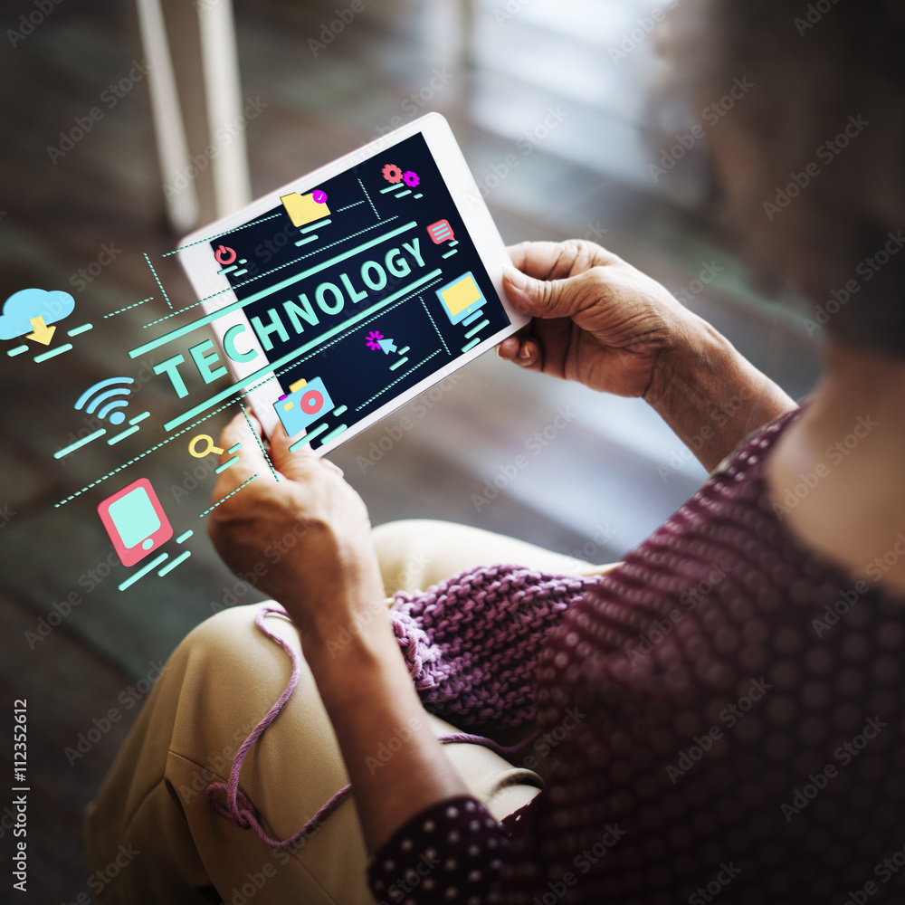 Poster technology modern device connection network concept