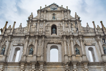 Fototapeta premium Ruins of Saint Paul's Cathedral - the famous landmarks of Macau. The Historic Centre of Macau, a UNESCO World Heritage Site.