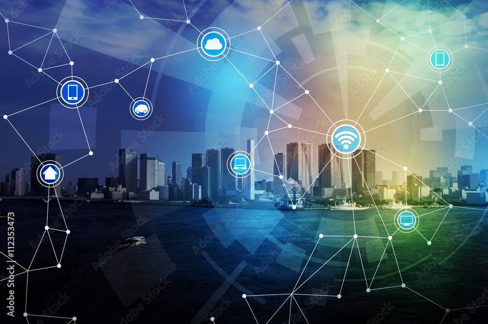 Poster smart city and wireless communication network, abstract image visual, internet of things