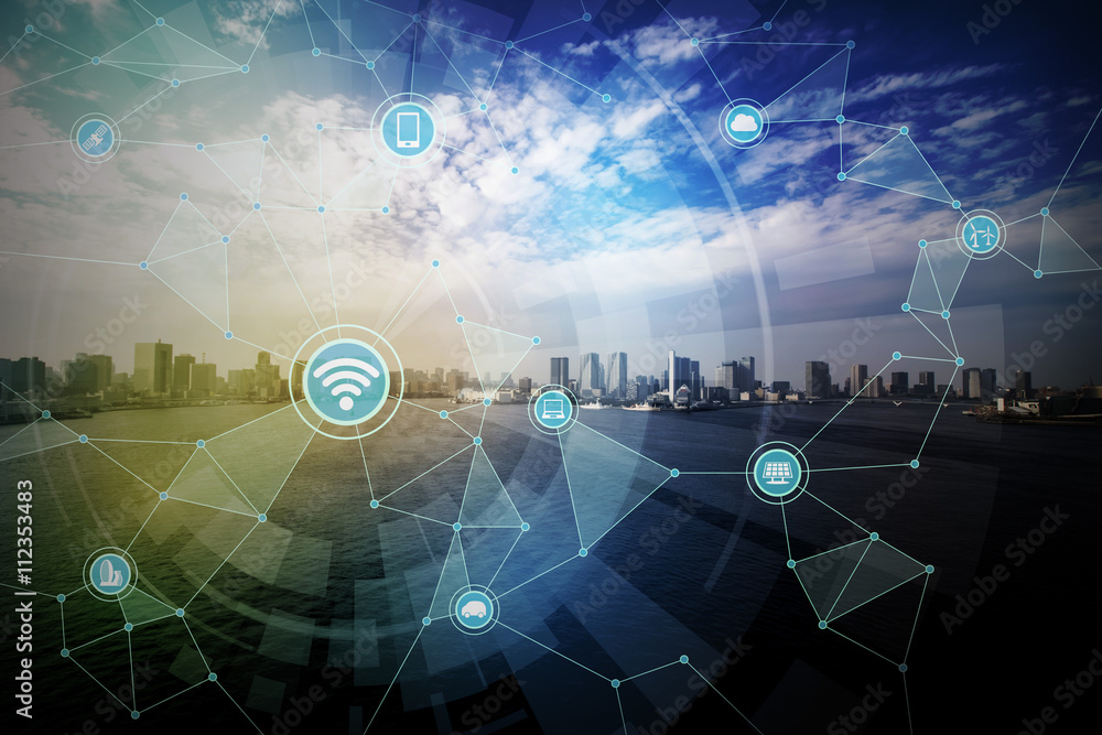 Poster smart city and wireless communication network, abstract image visual, internet of things