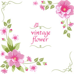 Fototapeta premium Vintage flowers with leafs and butterfly