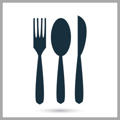 Fork, spoon and knife icon on the background