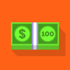 Pile of money icon. Stack of United States one hundred dollars. Vector illustration