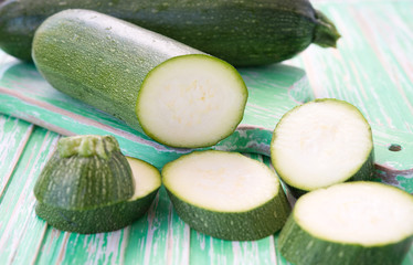 Fresh green vegetable marrows of zucchini
