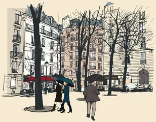 Poster Platz in Paris im Regen © Isaxar