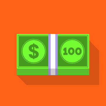 Pile of money icon. Stack of United States one hundred dollars. Vector illustration