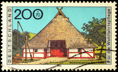 Mecklenburgisches farmhouse on postage stamp