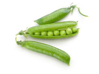 Fresh green pea pods and peas