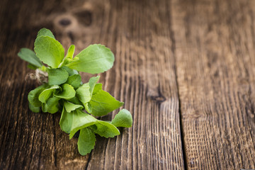 Some fresh Stevia leaves (selective focus)