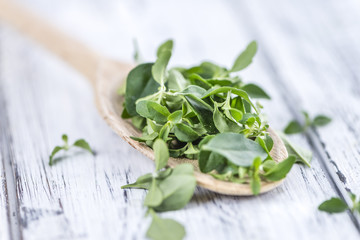 Wooden Table with fresh Menthol leaves
