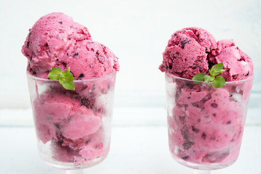 Homemade ice cream from blackcurrant
