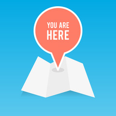 Folded map with a location pin