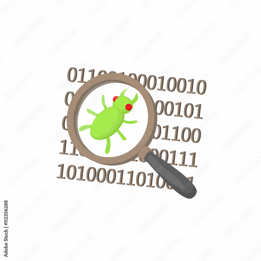 Poster zoom on a malicious binary code icon cartoon style