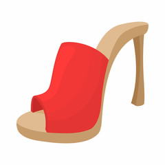 Female red opened shoe icon, cartoon style