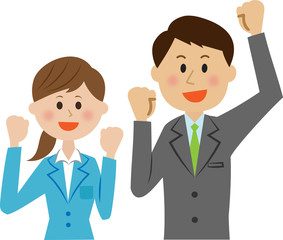 会社員　ガッツポーズ　男女