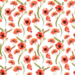 Watercolor poppy flowers pattern