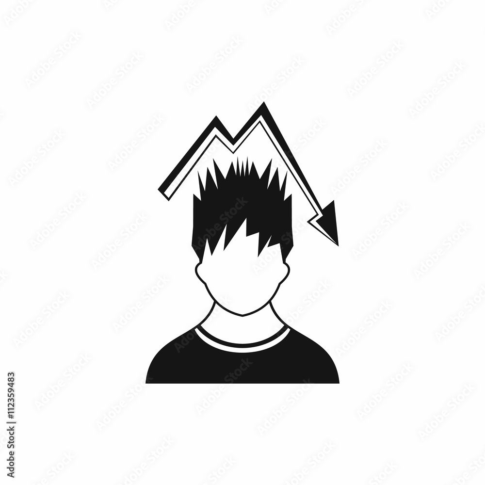 Poster man with falling red graph over head icon