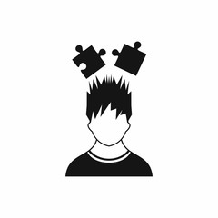 Man with puzzles over head icon, simple style
