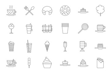 Cafeteria food black icons set