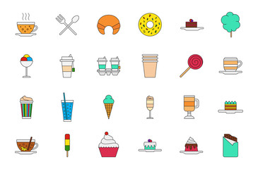 Cafeteria food colorful icons set