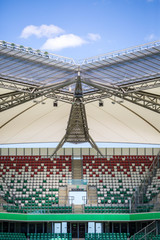 Stadium. Roof over colorful tribunes. - obrazy, fototapety, plakaty