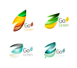 Colorful geometric nature concepts - abstract leaf logos, multicolored icons, symbol set