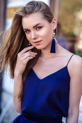 Fototapeta premium fashion street photo session of stylish young lady