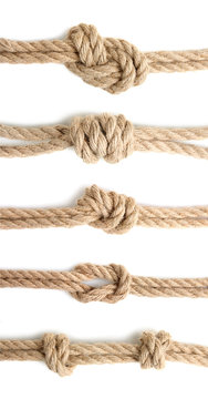 collage of different types of knots on a white isolated background