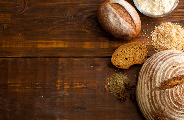 Brown bread on the wooden table