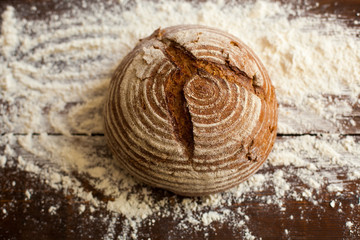 Bread and flour on the table