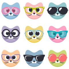 set of cartoon cats with sunglasses