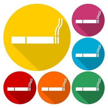 Cigarette icon - vector icons set with long shadow