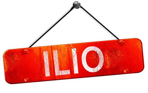Ilio, 3D rendering, a red hanging sign
