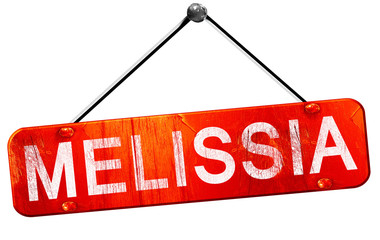 Melissia, 3D rendering, a red hanging sign