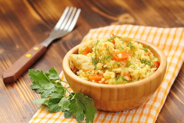 Pilaf with chicken and vegetables