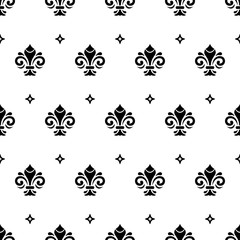 Seamless black and white ornament. Modern geometric pattern with royal lily